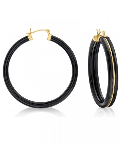 Black Agate Hoop Earrings With 14kt Yellow Gold $89.60 Earrings