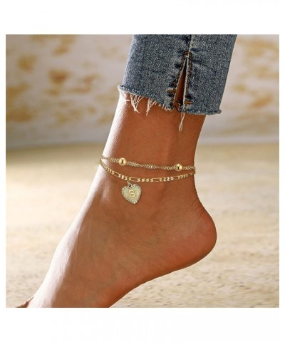 Fashion Initial Female Chain Layer Ankle Bracelets for Women, 1PC Foot 26 Letters Heart Double Anklet, Gold Love Anklet Women...