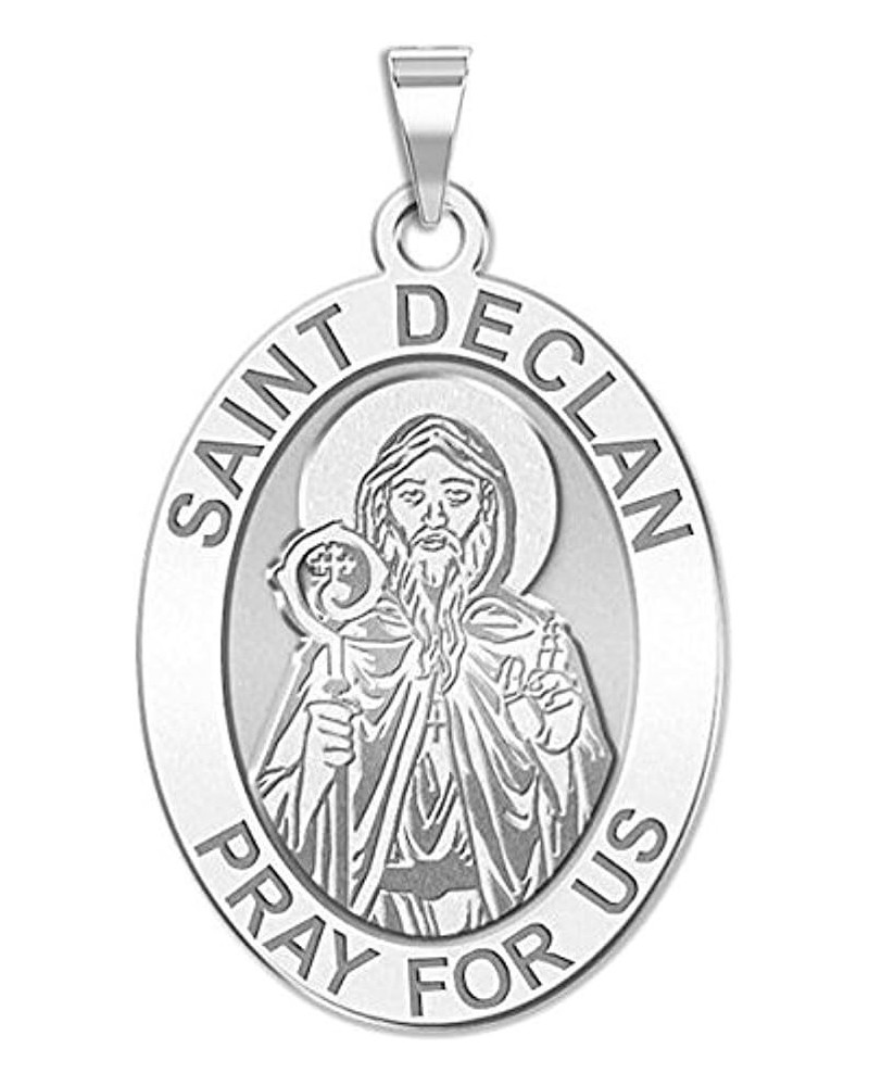 Saint Declan Oval Religious Medal - in Sterling Silver and 10K or 14K Gold 1/2 x 2/3 Inch Medal With Engraving Solid 14k Whit...