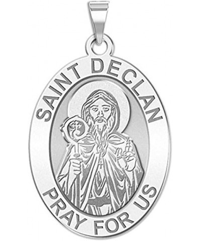 Saint Declan Oval Religious Medal - in Sterling Silver and 10K or 14K Gold 1/2 x 2/3 Inch Medal With Engraving Solid 14k Whit...