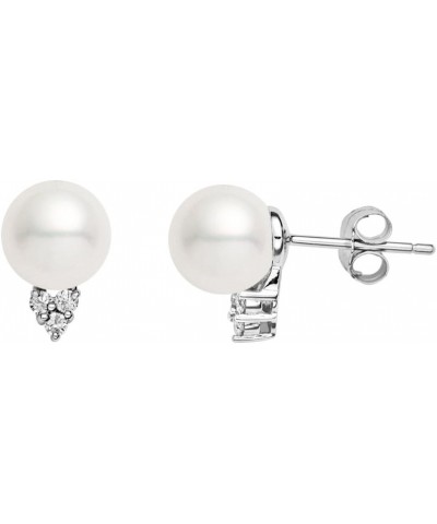 14k White Gold AAAA Quality Japanese White Akoya Cultured Pearl Diamond Stud Earrings for Women - 8-8.5mm $116.60 Earrings