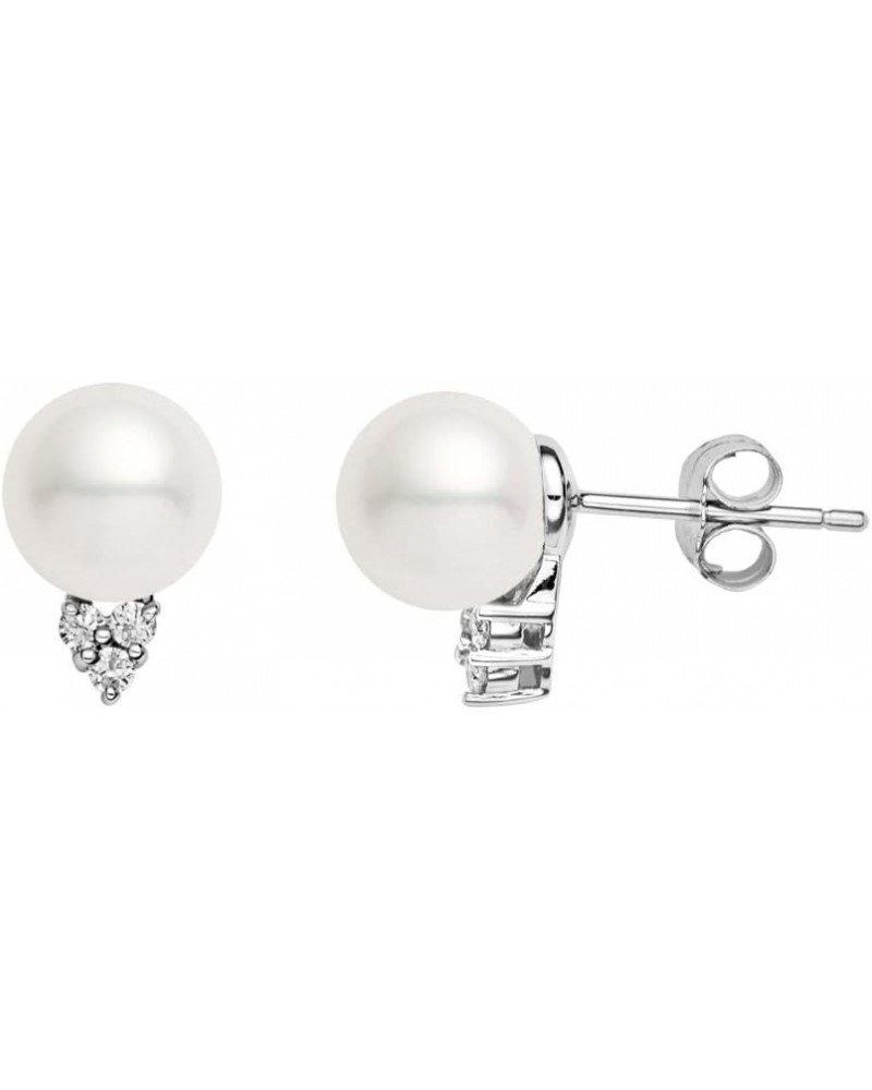 14k White Gold AAAA Quality Japanese White Akoya Cultured Pearl Diamond Stud Earrings for Women - 8-8.5mm $116.60 Earrings