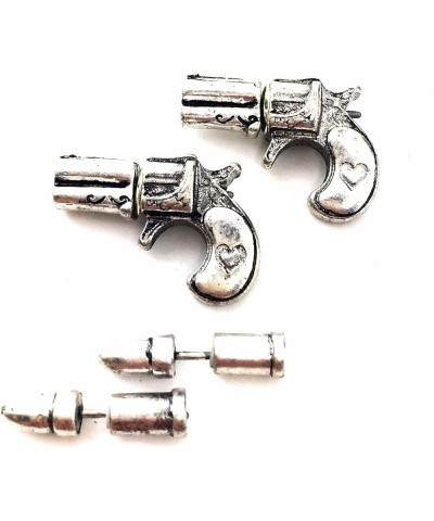 Dual Pistol Bullet Pair Studded Earrings Silver $14.44 Earrings