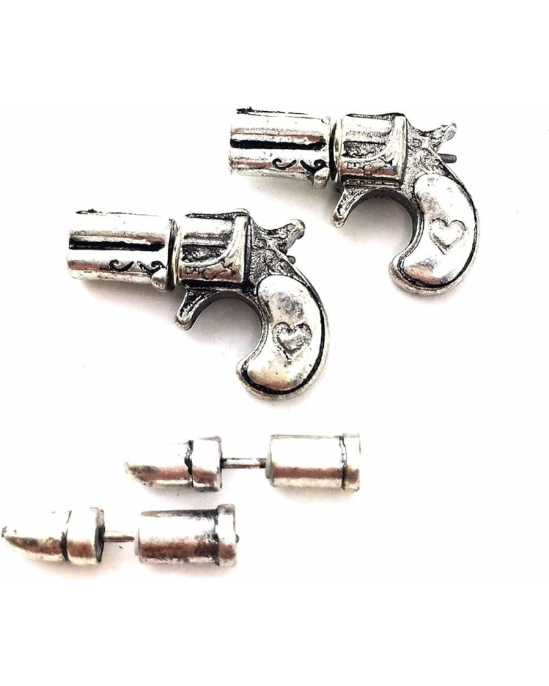 Dual Pistol Bullet Pair Studded Earrings Silver $14.44 Earrings