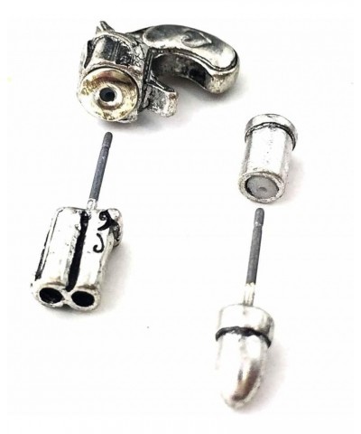 Dual Pistol Bullet Pair Studded Earrings Silver $14.44 Earrings