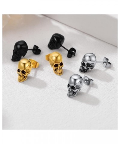 Stainless Steel/Black/18K Gold Plated Personalized Gothic Skull Studs Earrings, Snake Stud Earrings, Goat Devil Earrings, Wol...