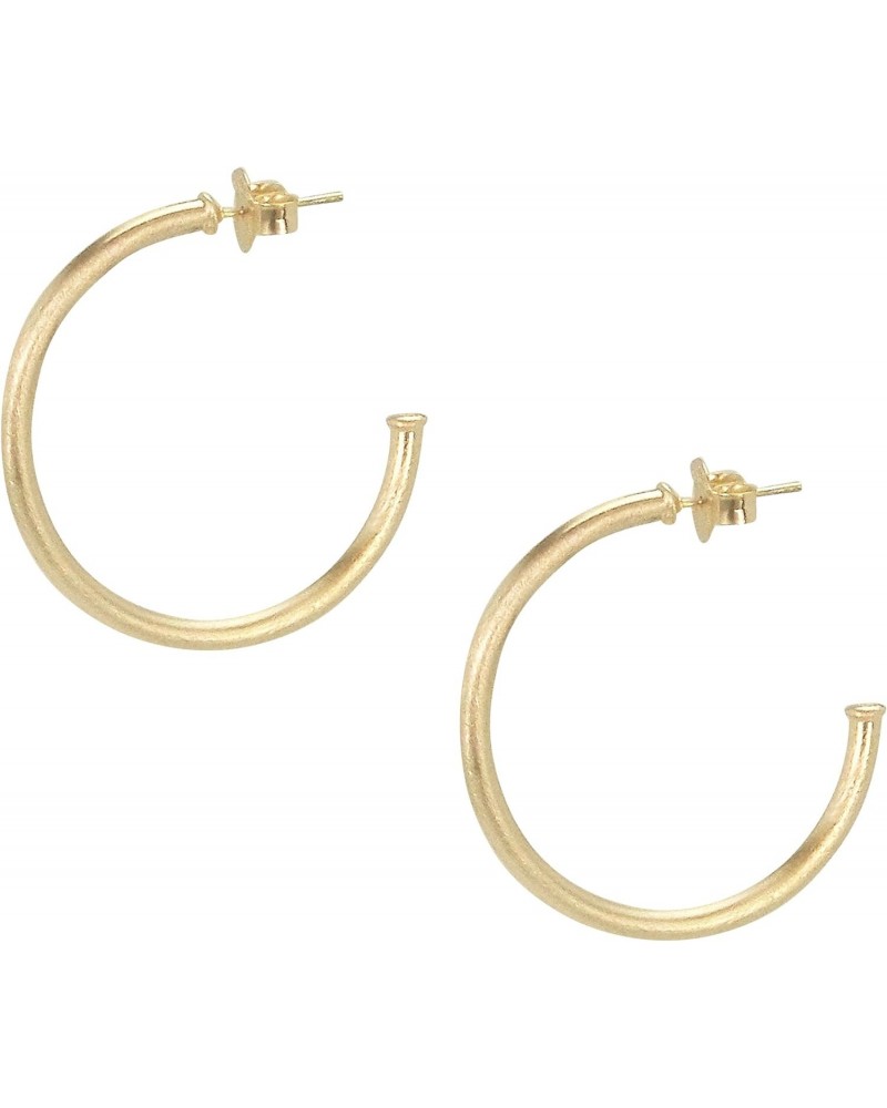 Everybody's Favorite Petite 1.5 Inch Tubular Lightweight Hoop Earrings in Brushed Champagne. 18k Gold and 18k Rose Gold Metal...