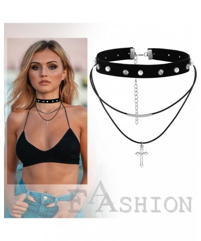 Black Women's Choker Necklaces Collar, Gothic Punk Flannelette Rope Cross Neckband Jewelry Gifts for Valentines Halloween Chr...