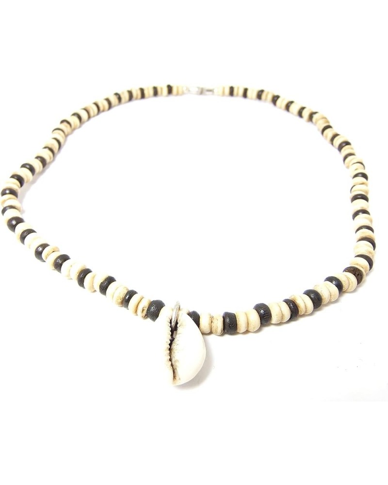 Cowrie Puka Sea Shell Necklace with Natural Bone Beads - Unisex 1 Pc $8.84 Necklaces