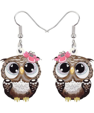 Acrylic Cartoon Owl Earrings Sweet Bird Drop Dangle Fashion Jewelry For Women Girls Charms Gift Brown $6.59 Earrings