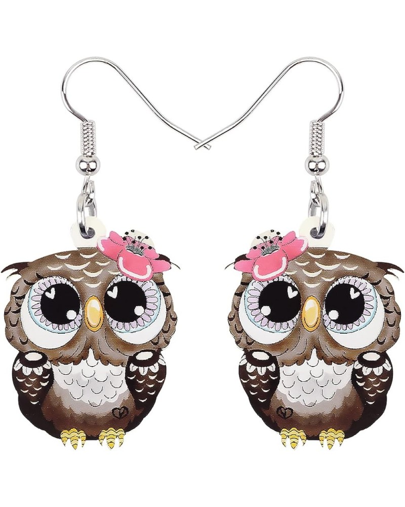 Acrylic Cartoon Owl Earrings Sweet Bird Drop Dangle Fashion Jewelry For Women Girls Charms Gift Brown $6.59 Earrings