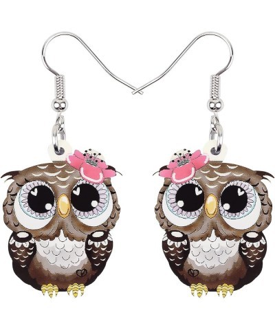 Acrylic Cartoon Owl Earrings Sweet Bird Drop Dangle Fashion Jewelry For Women Girls Charms Gift Brown $6.59 Earrings