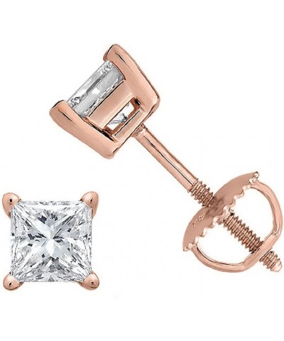 Princess cut Diamond Stud (IGI Certified (0.70ct & up) ScrewBack 14K from (0.04ct - 2.00ct, Clarity-I2) Rose Gold 0.1 carats ...