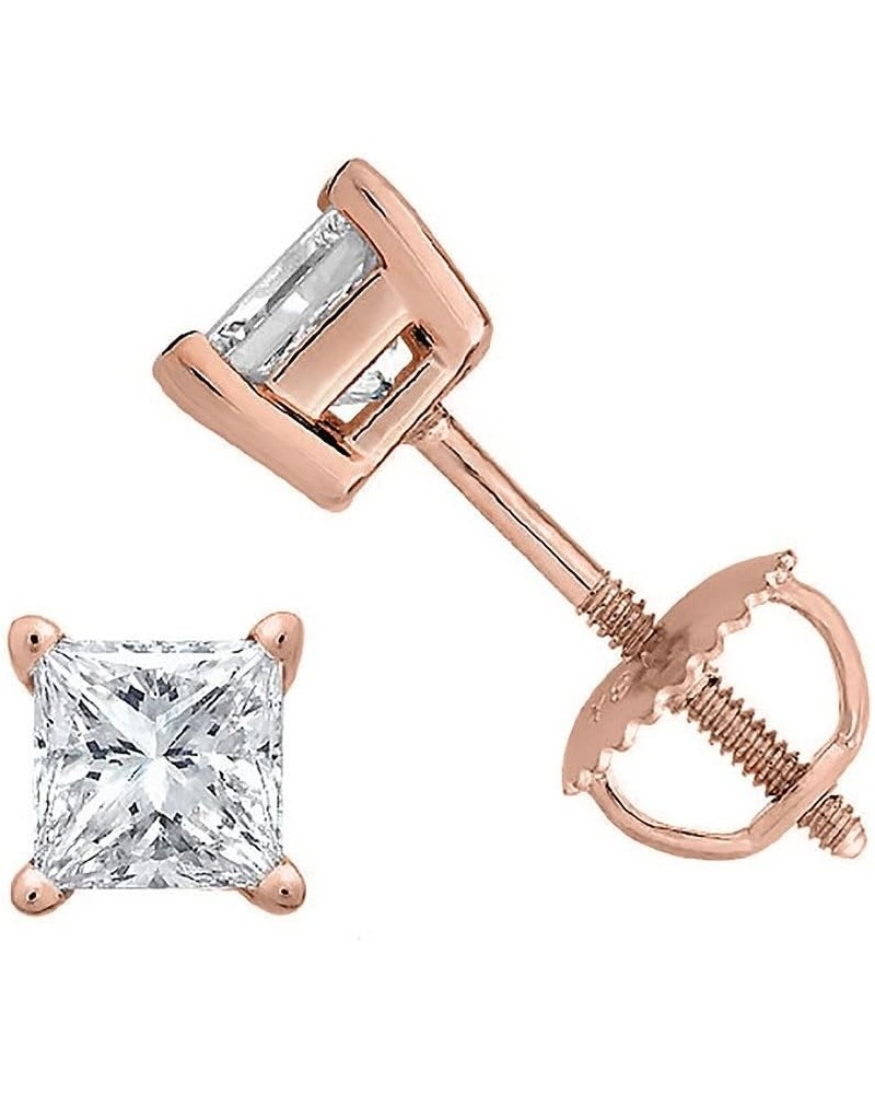 Princess cut Diamond Stud (IGI Certified (0.70ct & up) ScrewBack 14K from (0.04ct - 2.00ct, Clarity-I2) Rose Gold 0.1 carats ...