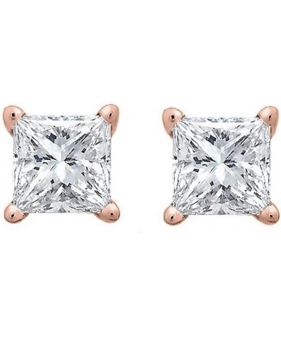 Princess cut Diamond Stud (IGI Certified (0.70ct & up) ScrewBack 14K from (0.04ct - 2.00ct, Clarity-I2) Rose Gold 0.1 carats ...