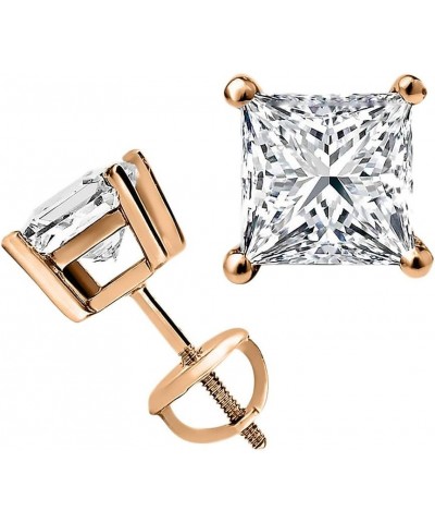 Princess cut Diamond Stud (IGI Certified (0.70ct & up) ScrewBack 14K from (0.04ct - 2.00ct, Clarity-I2) Rose Gold 0.1 carats ...