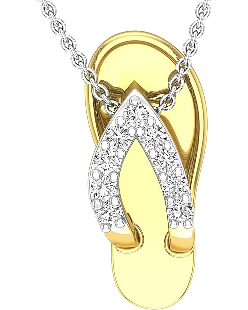 Round White Diamond Slipper Flip Flop Sandal Pendant Necklace for Women 1/6 CT (0.16 ctw, Color I-J), Available in 10K/14K/18...