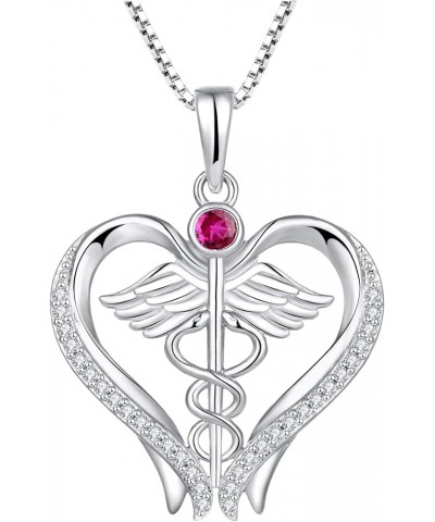 Caduceus Pendant Necklace 925 Sterling Silver Heart Angel Wings Nurse Jewelry Gifts for Doctor Graduation Medical Student 07-...