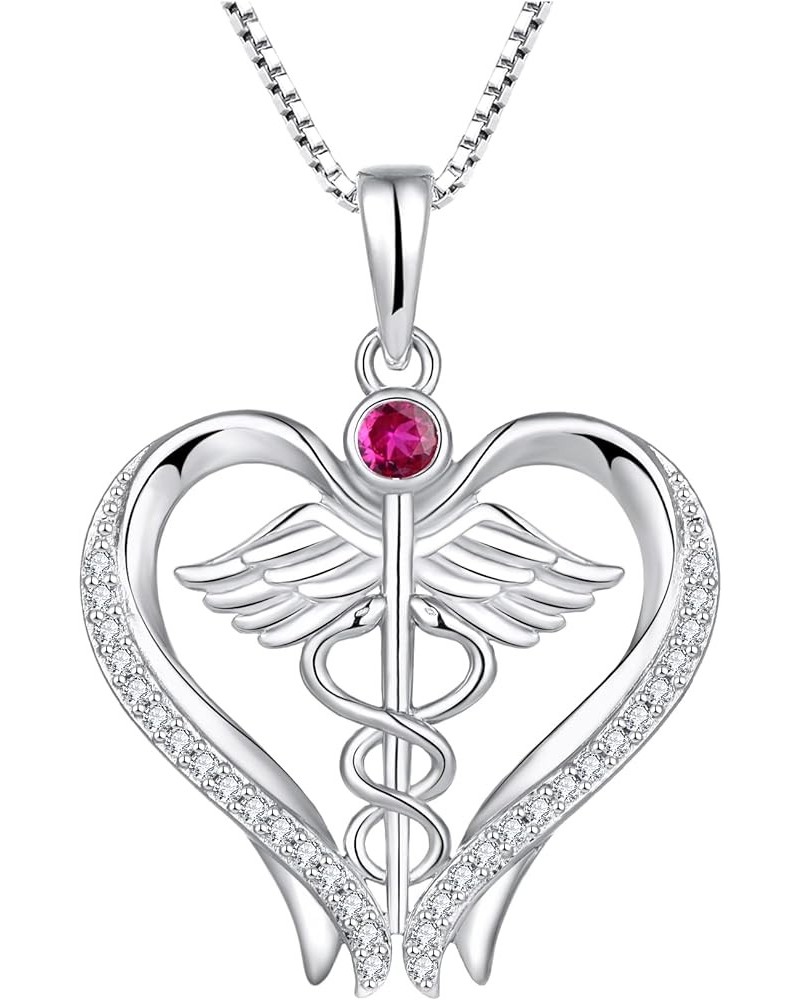 Caduceus Pendant Necklace 925 Sterling Silver Heart Angel Wings Nurse Jewelry Gifts for Doctor Graduation Medical Student 07-...