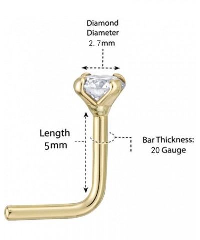 0.01 to 0.07 Carat Lab Grown Diamond L-Shaped Nose Ring in 14k White or Yellow Gold (D-E, VVS1-VVS2 to I2-I3, cttw) 20 Gauge ...