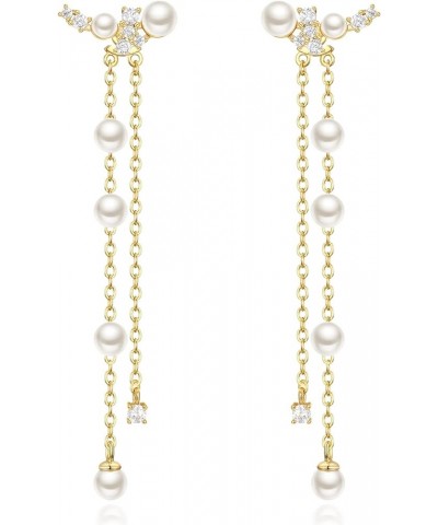 Women's Silver-tone Crystal Simulated Pearl 4 Chain Bridal Long Dangle Hook Earrings Ivory Color N-Gold Pearl Earrings $11.99...