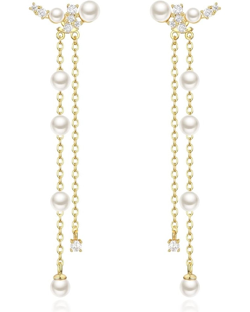 Women's Silver-tone Crystal Simulated Pearl 4 Chain Bridal Long Dangle Hook Earrings Ivory Color N-Gold Pearl Earrings $11.99...