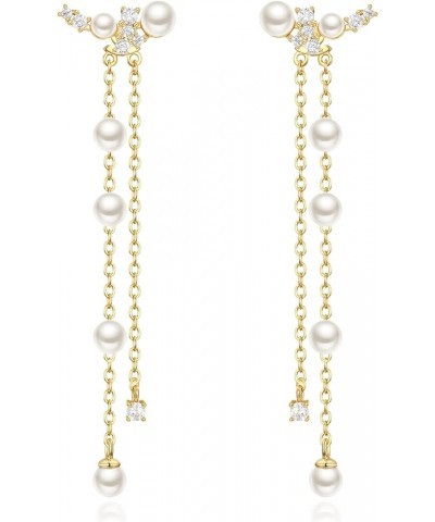 Women's Silver-tone Crystal Simulated Pearl 4 Chain Bridal Long Dangle Hook Earrings Ivory Color N-Gold Pearl Earrings $11.99...