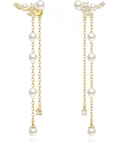 Women's Silver-tone Crystal Simulated Pearl 4 Chain Bridal Long Dangle Hook Earrings Ivory Color N-Gold Pearl Earrings $11.99...