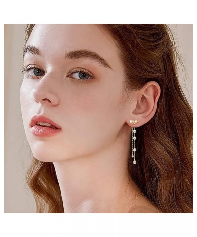 Women's Silver-tone Crystal Simulated Pearl 4 Chain Bridal Long Dangle Hook Earrings Ivory Color N-Gold Pearl Earrings $11.99...