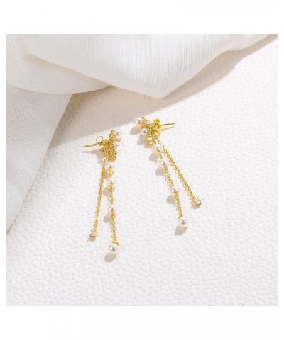 Women's Silver-tone Crystal Simulated Pearl 4 Chain Bridal Long Dangle Hook Earrings Ivory Color N-Gold Pearl Earrings $11.99...