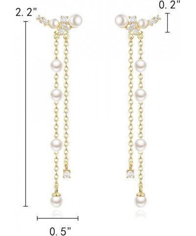 Women's Silver-tone Crystal Simulated Pearl 4 Chain Bridal Long Dangle Hook Earrings Ivory Color N-Gold Pearl Earrings $11.99...