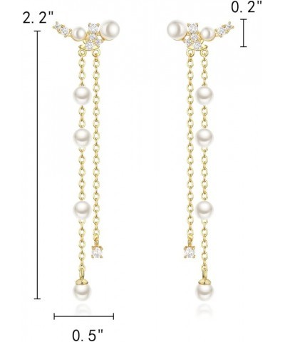 Women's Silver-tone Crystal Simulated Pearl 4 Chain Bridal Long Dangle Hook Earrings Ivory Color N-Gold Pearl Earrings $11.99...