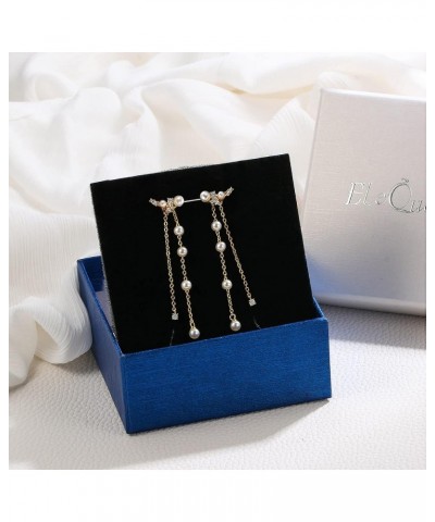 Women's Silver-tone Crystal Simulated Pearl 4 Chain Bridal Long Dangle Hook Earrings Ivory Color N-Gold Pearl Earrings $11.99...