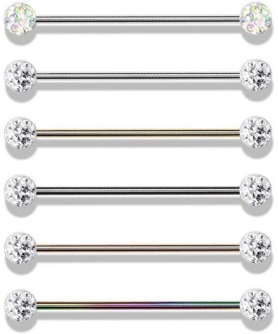 Internally Threaded Surgical Steel Industrial Barbells with Epoxy Covered Crystal Paved Balls Rainbow/Clear $10.29 Body Jewelry