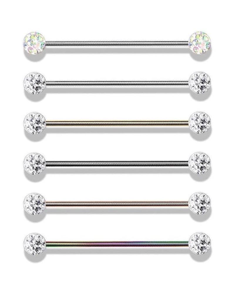 Internally Threaded Surgical Steel Industrial Barbells with Epoxy Covered Crystal Paved Balls Rainbow/Clear $10.29 Body Jewelry