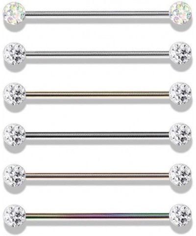 Internally Threaded Surgical Steel Industrial Barbells with Epoxy Covered Crystal Paved Balls Rainbow/Clear $10.29 Body Jewelry