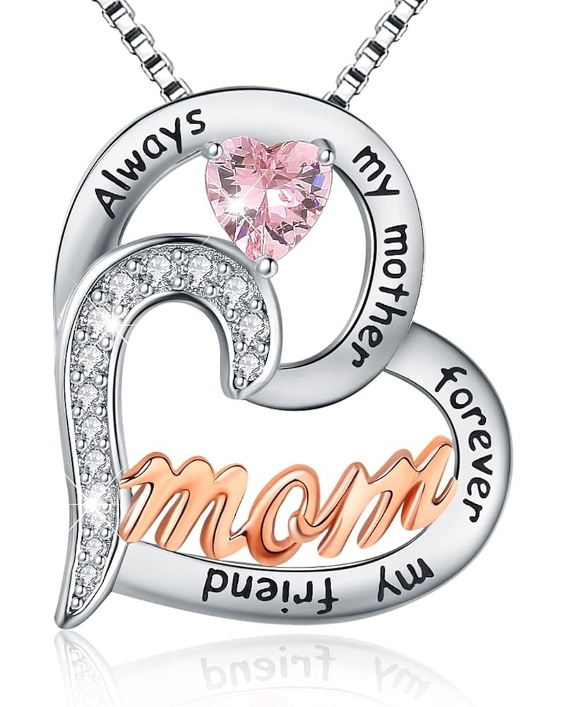 Mom Necklace S925 Sterling Silver Always My Mother Forever My Friend Love Heart Butterfly Pendant Necklaces Jewelry Gifts for...