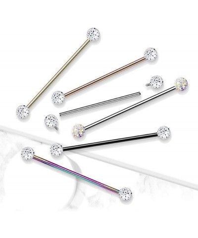 Internally Threaded Surgical Steel Industrial Barbells with Epoxy Covered Crystal Paved Balls Rainbow/Clear $10.29 Body Jewelry