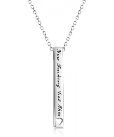 925 Sterling Silver Vertical Bar Necklace Engraved Message Inspirational Jewelry Gifts for Women You Funcking Got This $17.02...