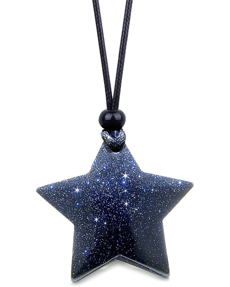 Shooting Star Necklace - Blue Goldstone Crystal Adjustable Amulet - Good Luck and Spiritual Jewelry $14.08 Necklaces