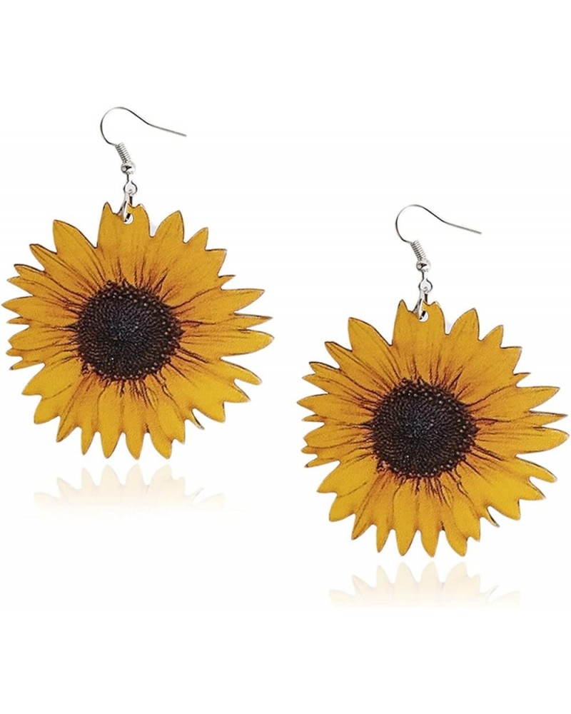 Boho Wood Sunflower Earrings for Women Yellow Big Daisy Sunflower Statement Earring Jewelry Boho Wood Sunflower Earrings-Yell...