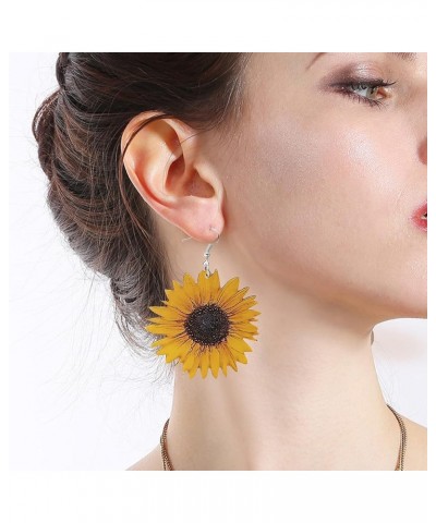 Boho Wood Sunflower Earrings for Women Yellow Big Daisy Sunflower Statement Earring Jewelry Boho Wood Sunflower Earrings-Yell...