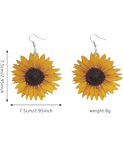 Boho Wood Sunflower Earrings for Women Yellow Big Daisy Sunflower Statement Earring Jewelry Boho Wood Sunflower Earrings-Yell...