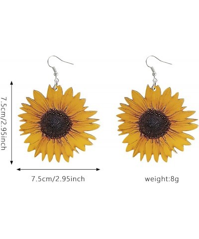 Boho Wood Sunflower Earrings for Women Yellow Big Daisy Sunflower Statement Earring Jewelry Boho Wood Sunflower Earrings-Yell...