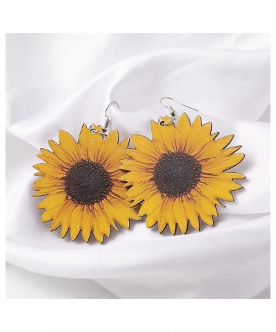 Boho Wood Sunflower Earrings for Women Yellow Big Daisy Sunflower Statement Earring Jewelry Boho Wood Sunflower Earrings-Yell...