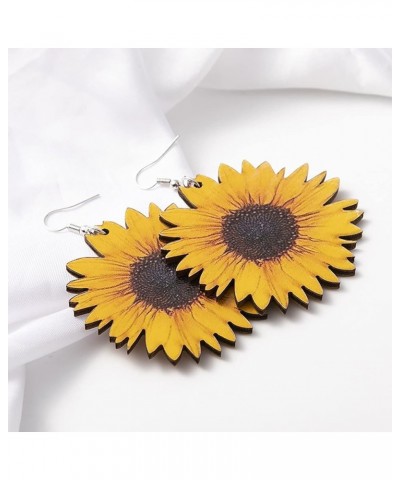 Boho Wood Sunflower Earrings for Women Yellow Big Daisy Sunflower Statement Earring Jewelry Boho Wood Sunflower Earrings-Yell...