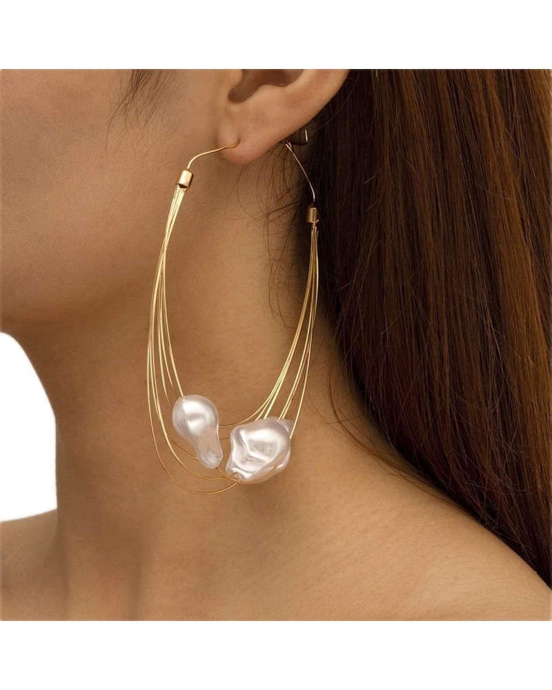 Baroque Large Hoops Earrings for Women and Girls Gold Tone Hypoallergenic Big Hoop Earrings Irregular Pearl Pendant Women Acc...