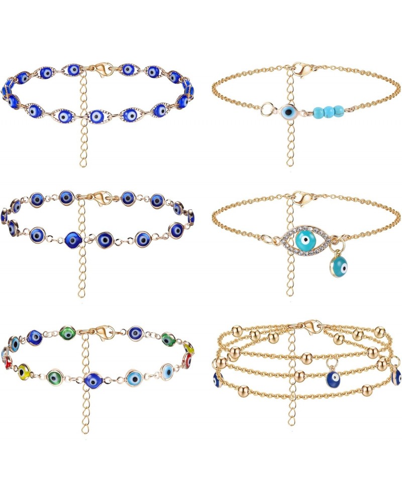 6Pcs 14K Gold Plated Anklet Bracelets for Women Dainty Layered Evil Eye Anklet Beach Jewelry Gifts $9.71 Anklets