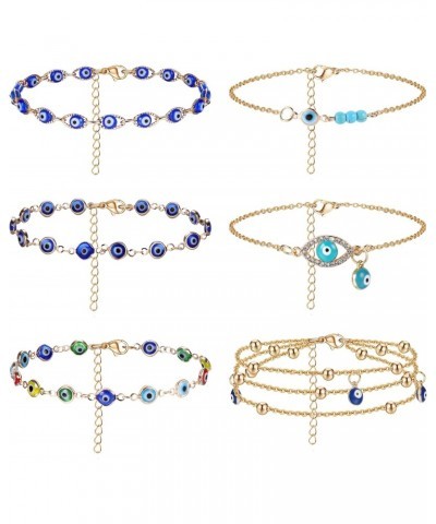 6Pcs 14K Gold Plated Anklet Bracelets for Women Dainty Layered Evil Eye Anklet Beach Jewelry Gifts $9.71 Anklets