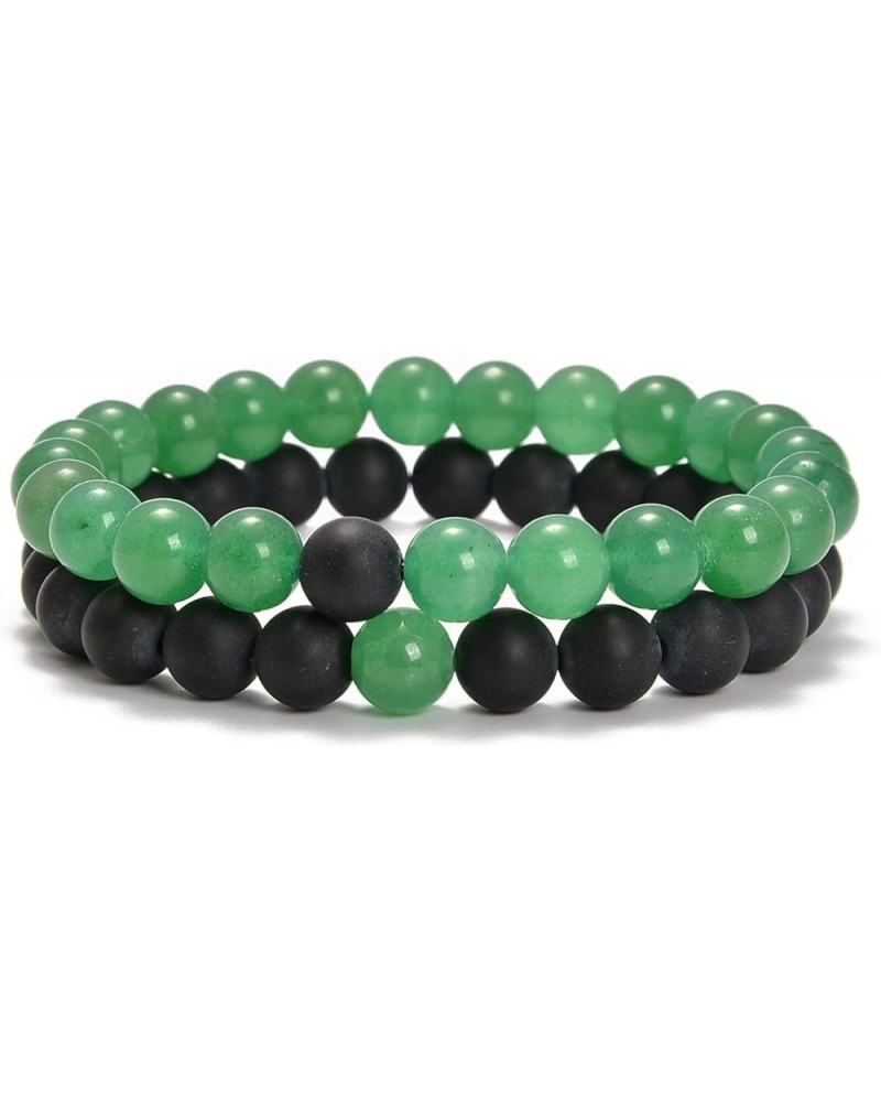 2Pcs His & Hers Distance Beads Bracelets Elastic Natural Stone Yoga Bracelet Matt Black Agate+Aventurine $8.63 Bracelets